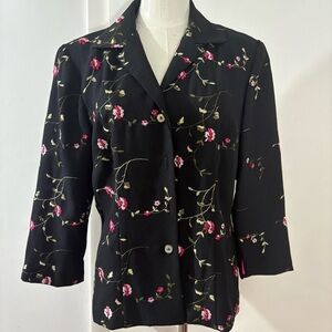 Floral Embroidered Blazer Jacket Sz 10 black Pink Easter Spring